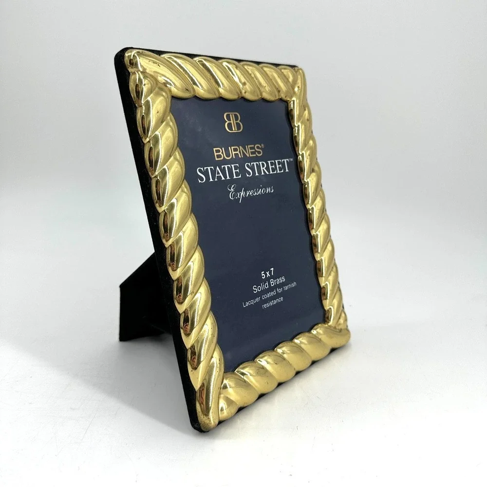 Burnes of Boston 5x7 Solid Brass Gold Rope Picture‎ Frame Tabletop & Wall